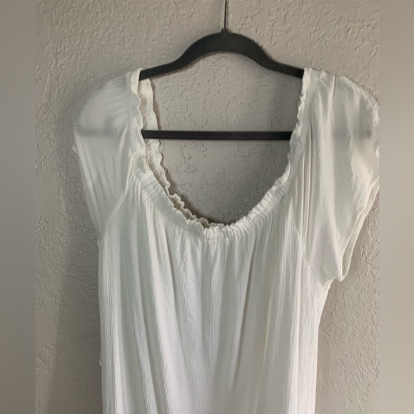 White swim cover up, dress, multicolor fringe, fits Large to 2X - Picture 7 of 10